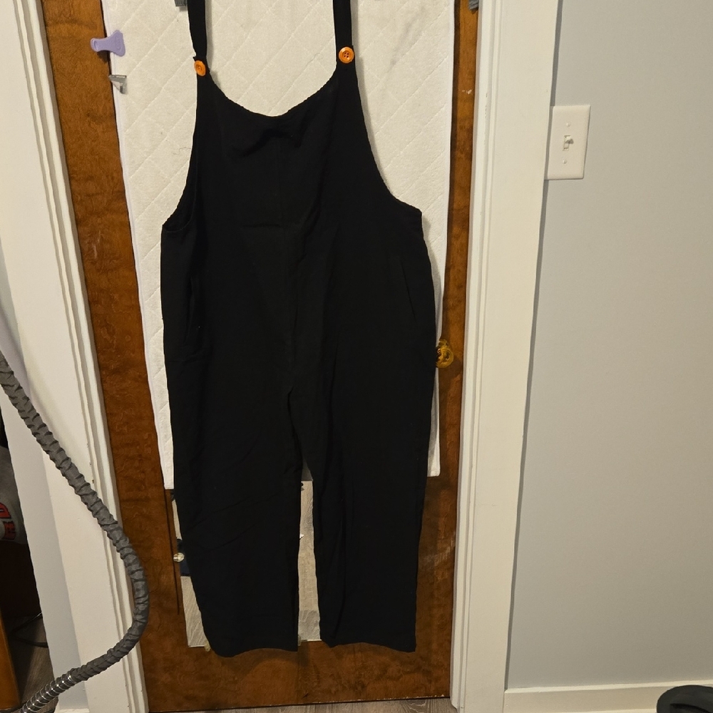 SHEIN Black Jumpsuit with Orange Buttons